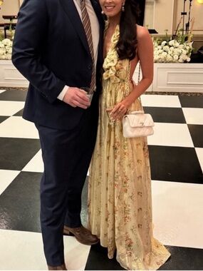 LoveShackFancy Yellow Floral Halter Maxi Dress